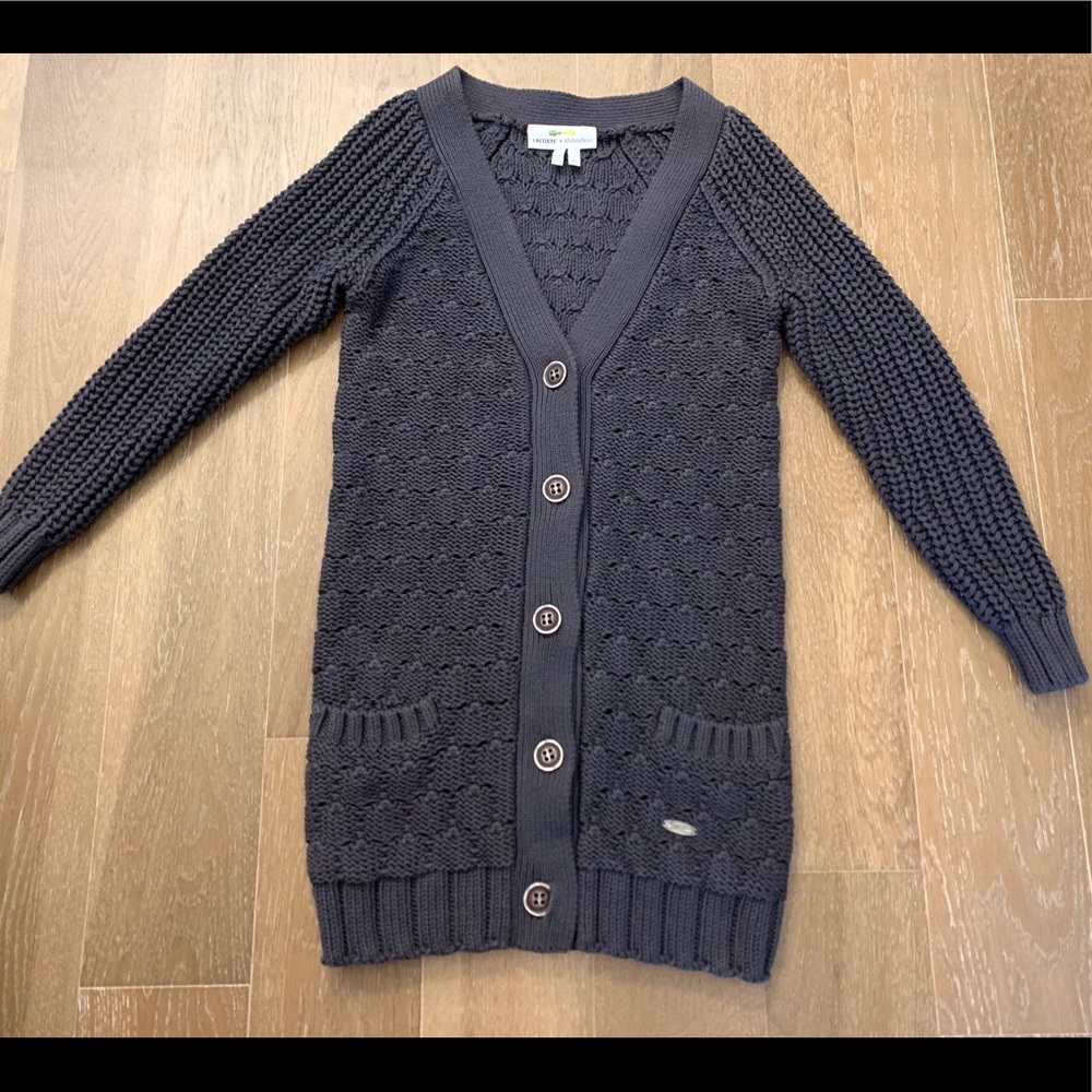 Lacoste Dark Gray Cable Knit Cardigan Sweater